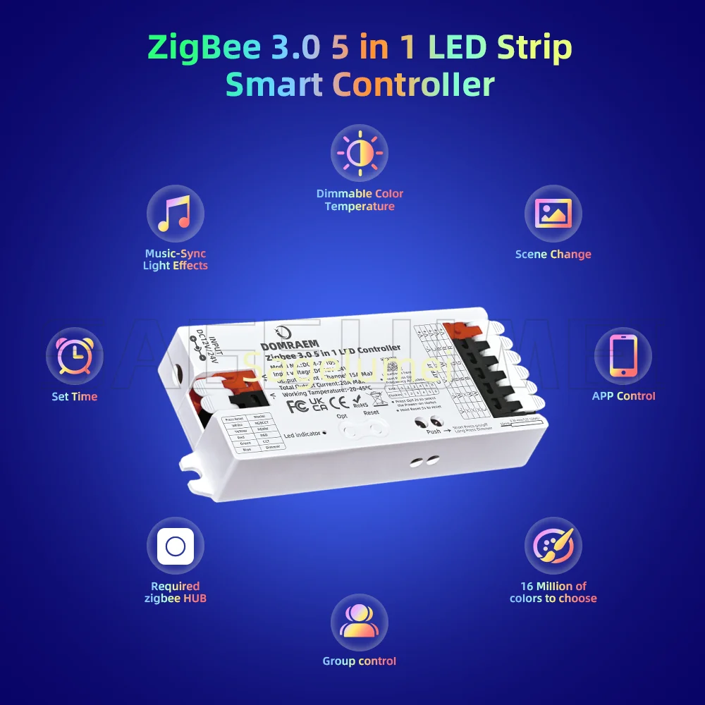 

Ленты WW/CW RGB RGBW работает с управлением через приложение DC12-24V Smart ZigBee3.0 Светодиодные контроллеры 5-в-1/3-в-1/RGBCCT Светодиодный контроллер Диммер