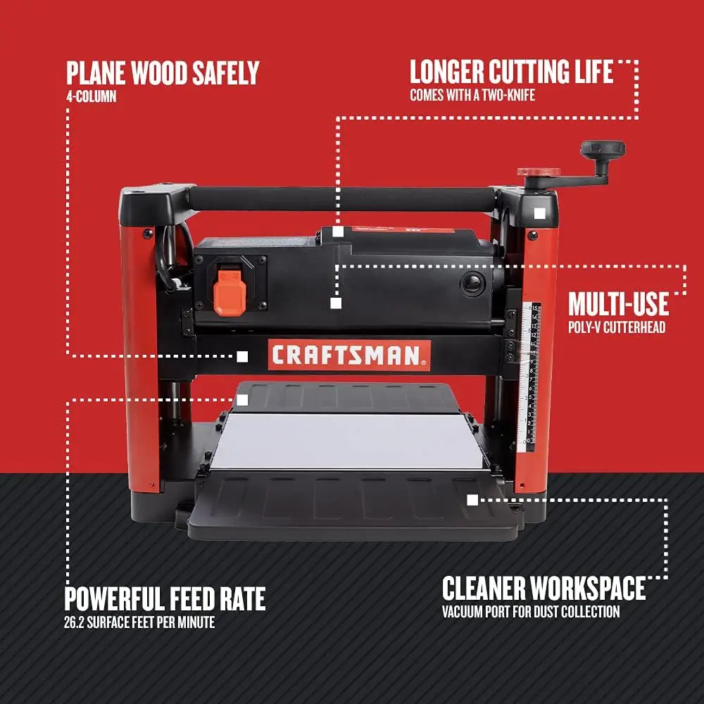 CRAFTSMAN Planer, 15 Amp, For Benchtops, Two Knife Solid Steel Cutter Head (CMEW320)