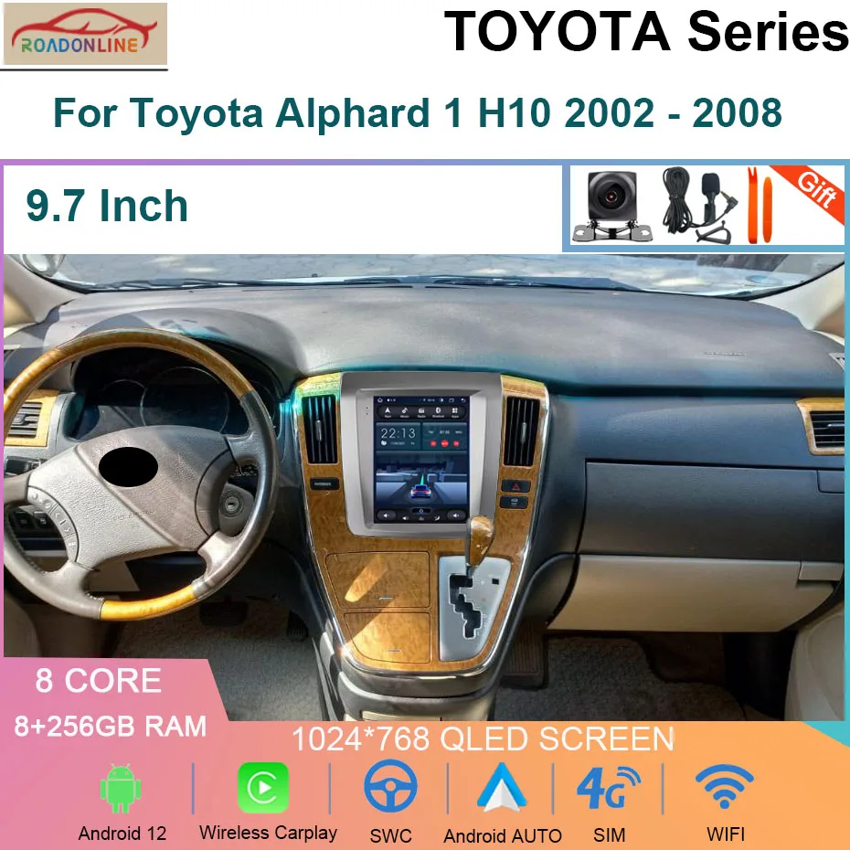 8 + 256GB Android 12 dla Toyota Alphard 1 H10 2002 - 2008 Carplay Radio samochodowe multimedialny odtwarzacz wideo nawigacja WiFi