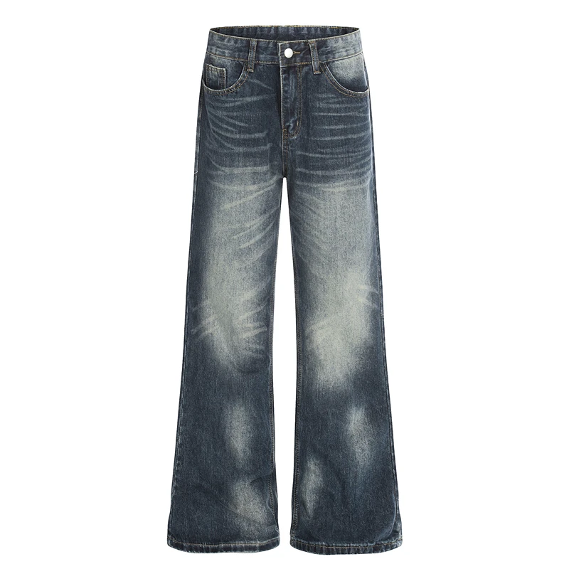 

GXFortune American Street Sle Loose Jeans Men Women Simple Heavyweight Flared Denim Pants mid Waist Zipper Casual Jeans