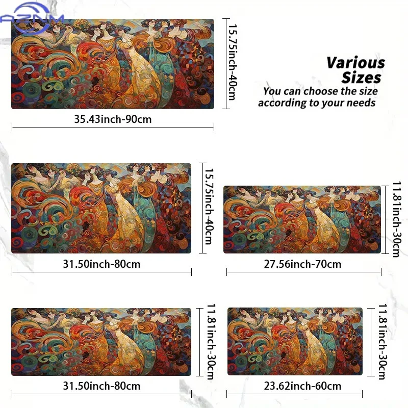 Colorful Art Nouveau Female Oil Painting Rubber Desk Mat, Various Sizes Offered, Great for Programmers And Gamers, Excellent As