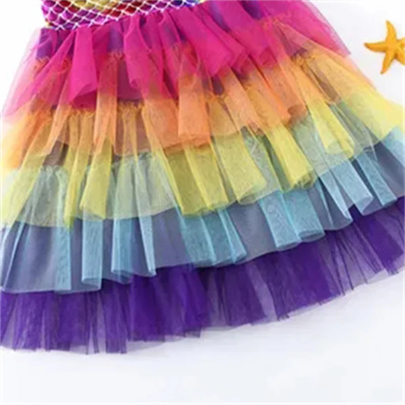 Girls Dress Summer Sleeveless Polyester Tutu Dresses For Girls 3-7 Years Girls Perform Mermaid Dress Knee-Length