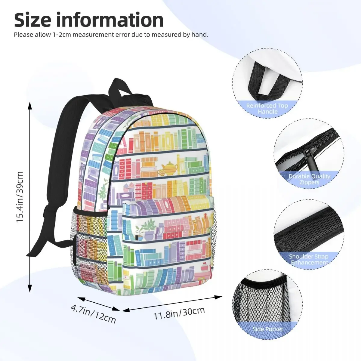 Rainbow Books Shelf Pattern Backpacks Teenager Bookbag Casual Students School Bags Travel Rucksack Shoulder Bag Large Capacity