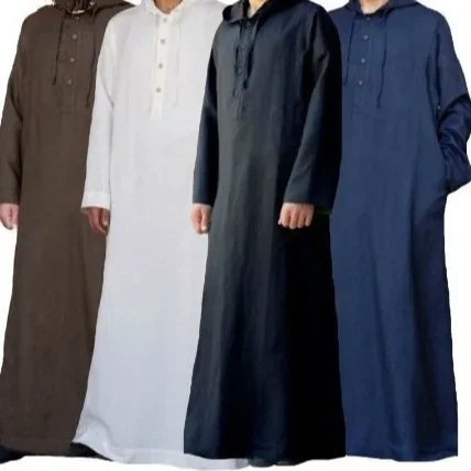 Mannen Eenvoudige Lange Stijl Moslim Jurk Abaya Lange Gewaad Saudi Gestreepte Abaya Marokkaanse Kaftan Islam Dubai Arab Moslim 2024 S-5xl