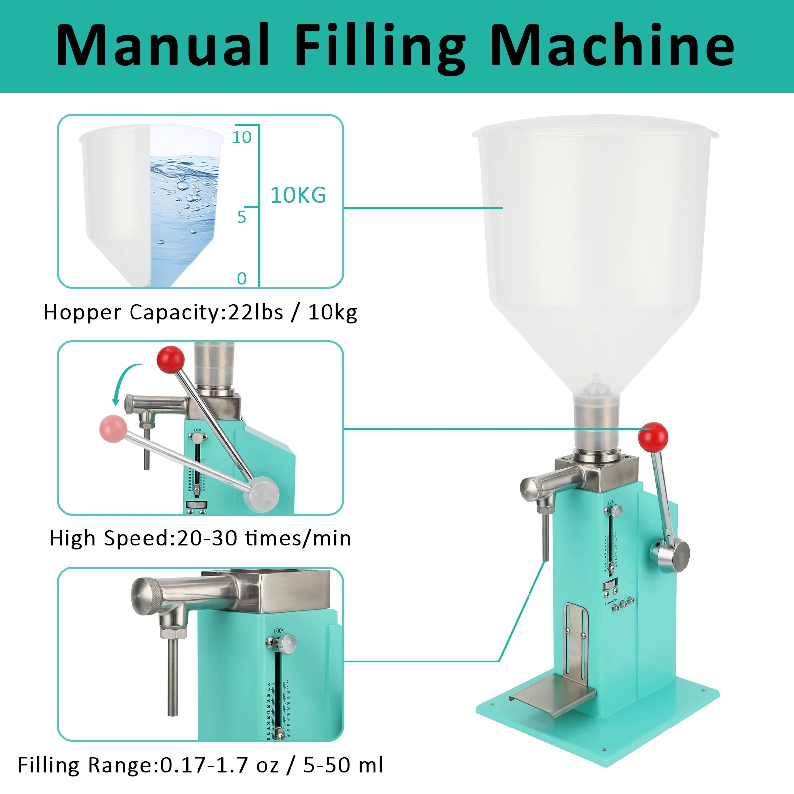 Manual Paste Liquid Filling Machine Adjustable Volume,Filling Machine with 10L Hopper, for Cream/Cosmetic/Perfume/Medicine/Shamp