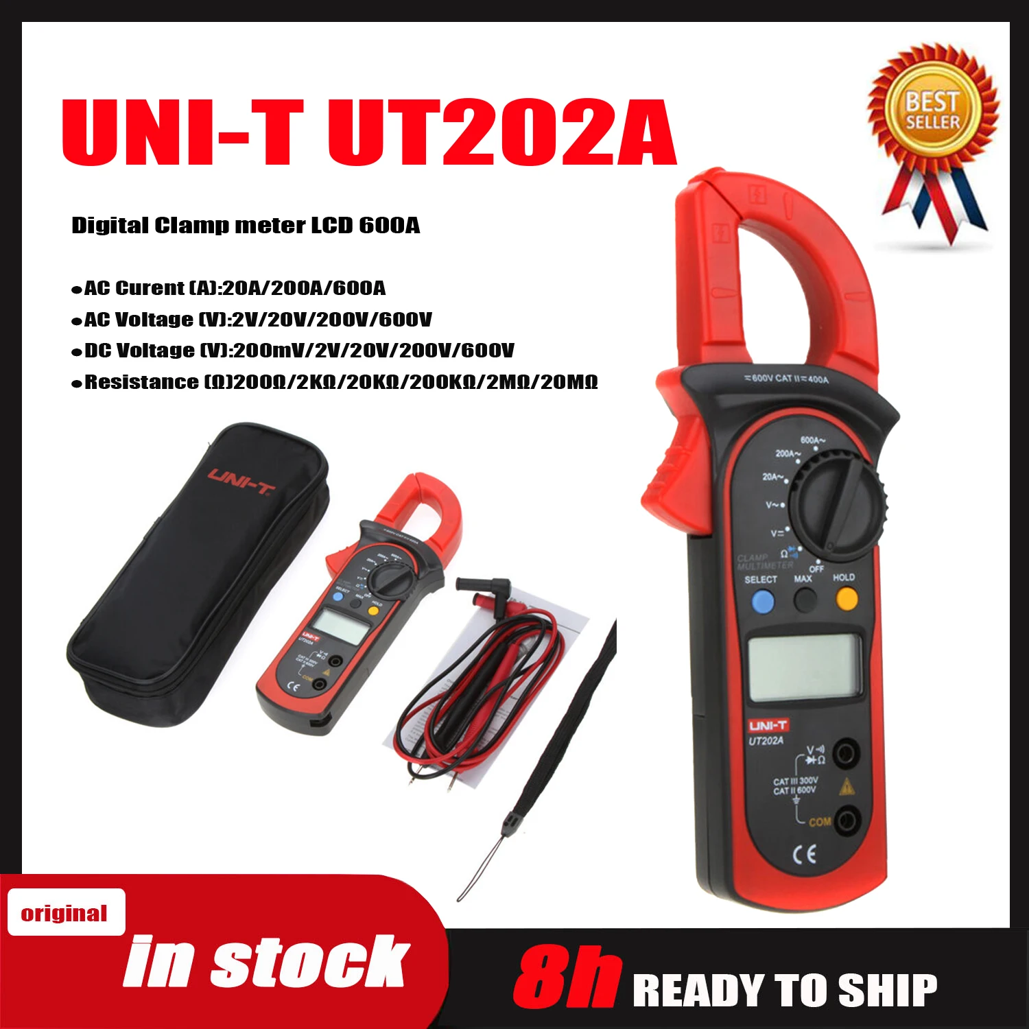 Digital Clamp Meter Multímetro de Tensão Alta Precisão Amperímetro Tester Lcd Data-hold Max Min Original Uni-t-ut202a