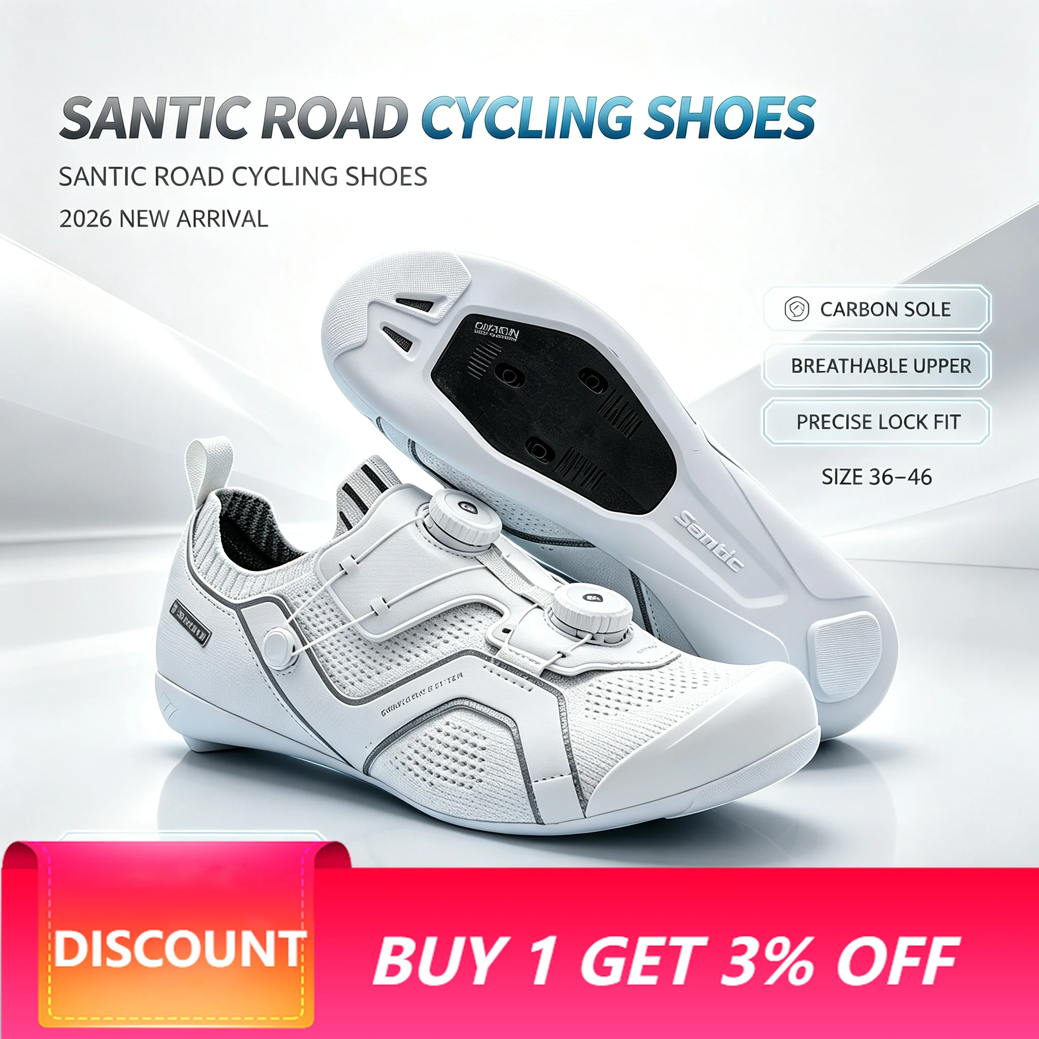 Santic Cycling Shoes  Carbon Fiber Road Grade 9 Carbon Composite Sole Lock Shoes Men's and Women's TZS26065