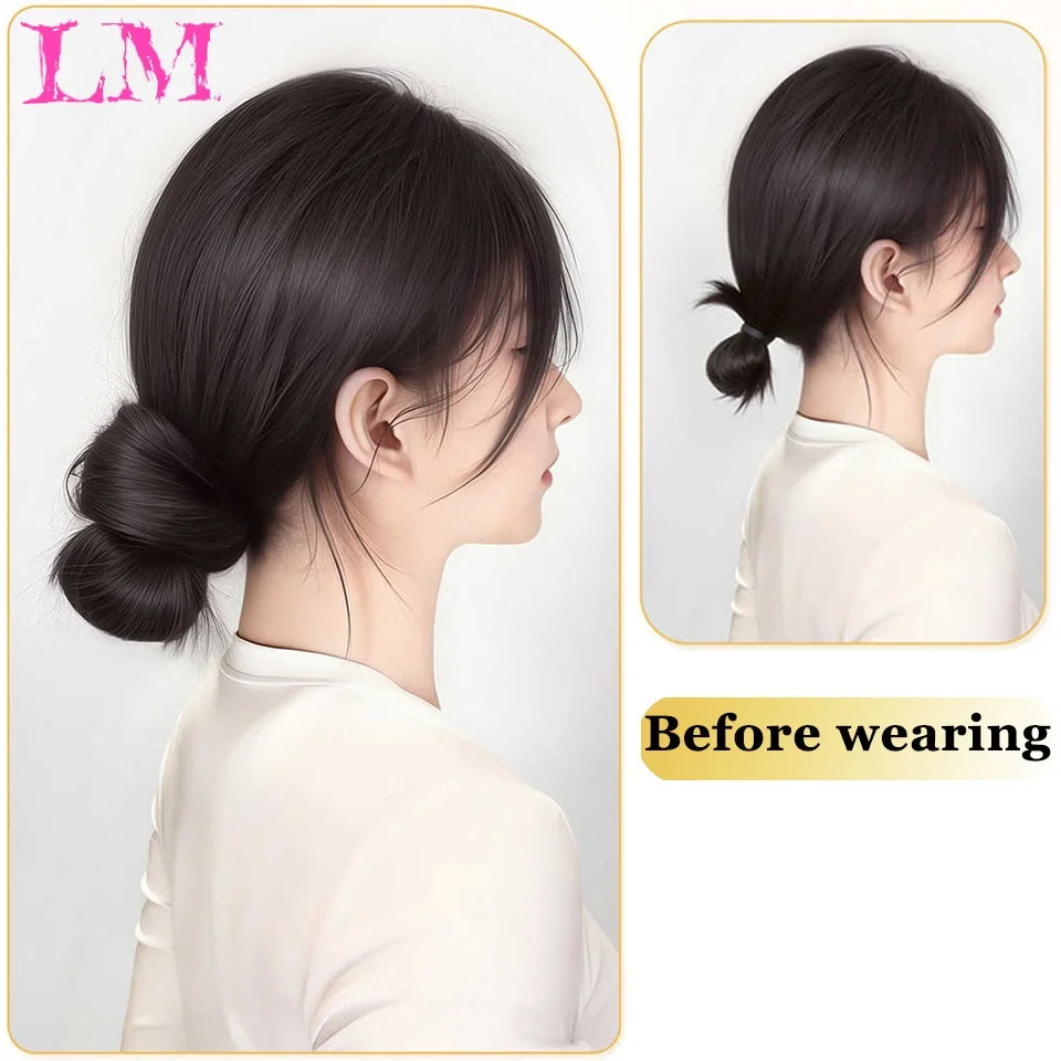 Long Straight Synthetic Self-Winding Ponytail Hair Extensions With Rubber Ring Design Braided Hair Bundle For Women Increase Hai