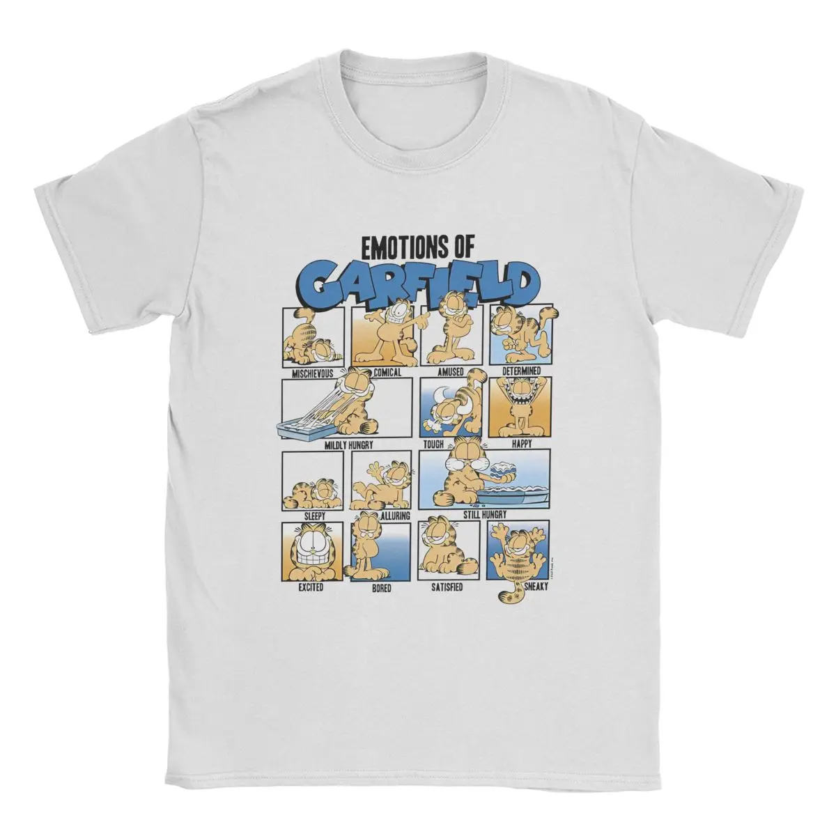 G-Garfielded Emotions Blue Grid T-Shirt Men Cute Cartoon Vintage Cotton Tee Round Neck Short Sleeve T Shirt Plus Size Clothing