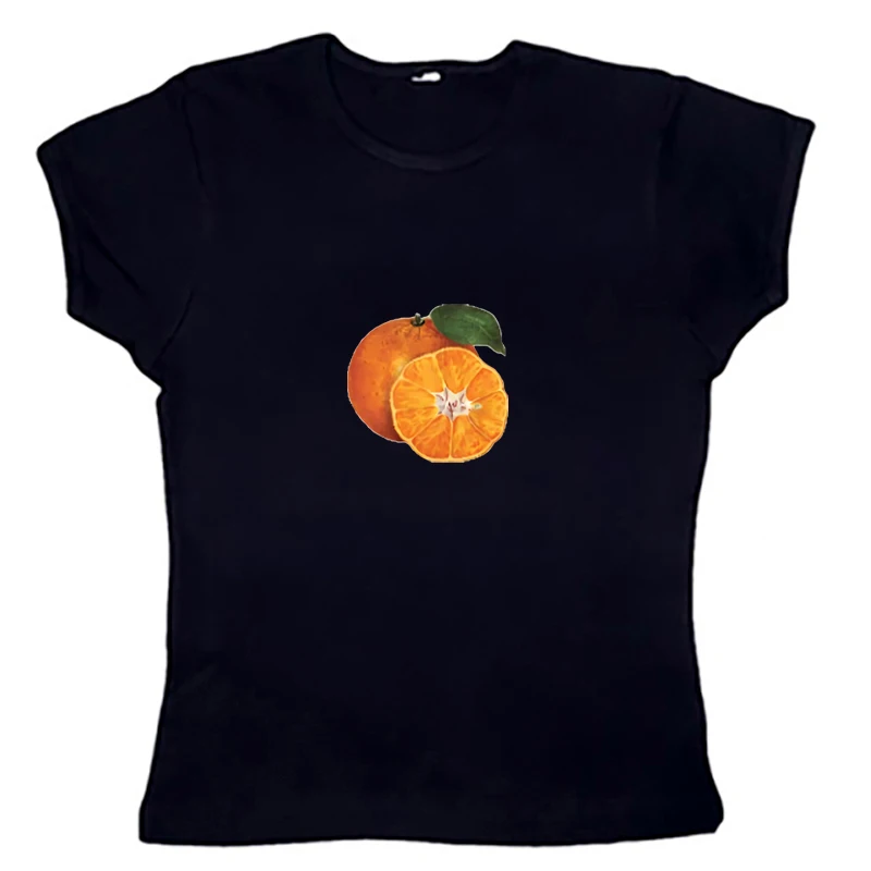 Cute orange print clothes punk crop top retro women's gothic Grunge cute T-shirt Y2k clothes street decoration sexy baby T-shirt