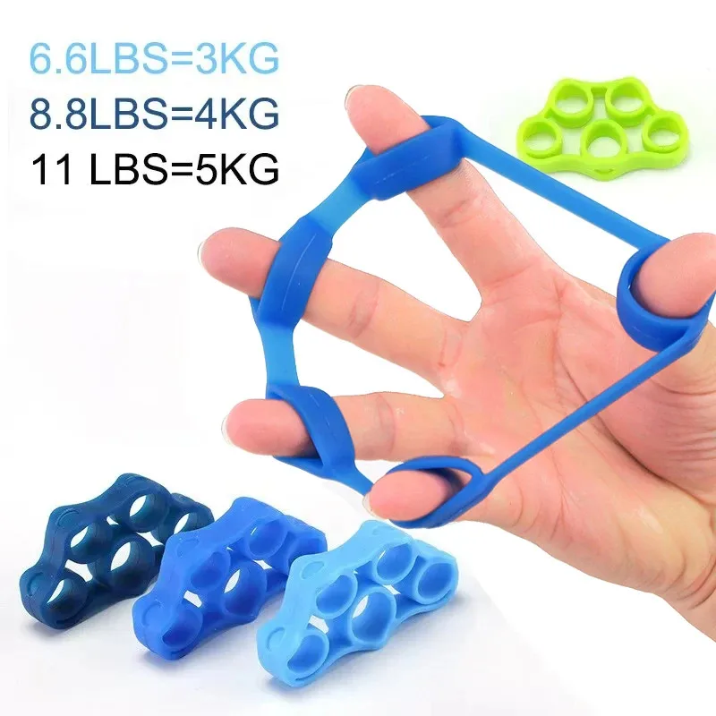 Poignée de doigt en Silicone, poignée de gymnastique, bande de résistance, civière de poignet, extenseur élastique à cinq doigts, dispositif d'entraînement de force, 1/8 pièces