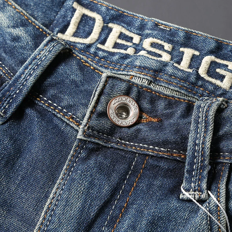 Fashion Vintage Men Jean High Quality Retro Blue Elastic Stretch Slim Jeans Men Plain Washed Casual Designer Denim Pants Hombre