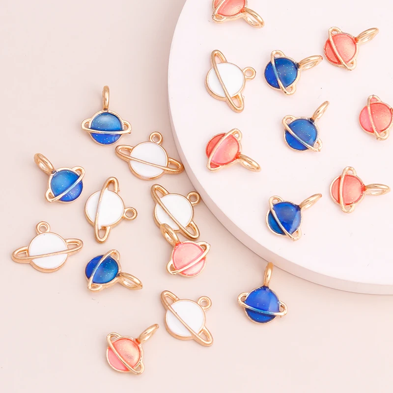 10pcs Cute Galaxy Saturn Charms for Earrings Necklaces Pendant Enamel diy Charms Jewelry Making Accessories Findings