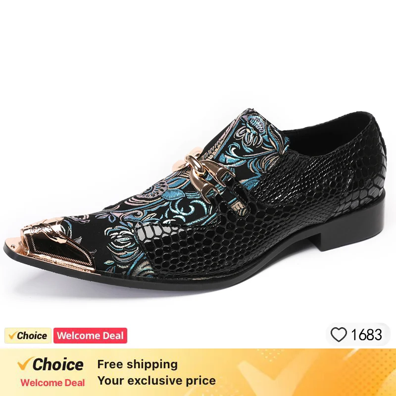 Men Business Shoes Newest  Oxford Snake Skin Iron Toe Embossed Genuine Leather Dress Formal Office Wedding Shoes