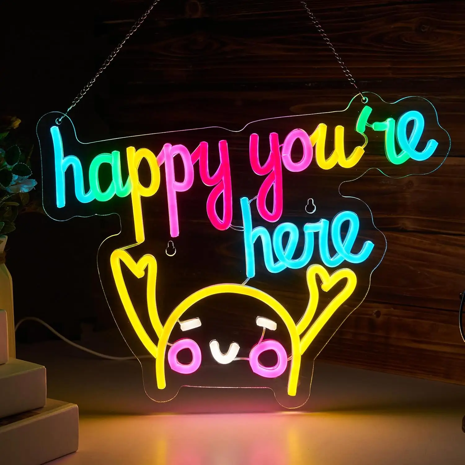 Happy You Are Here LED Neon Sign Dimmable Wall Light for Hotel Nursery Livingroom  Birthday Party Family Gathering Decor Gift