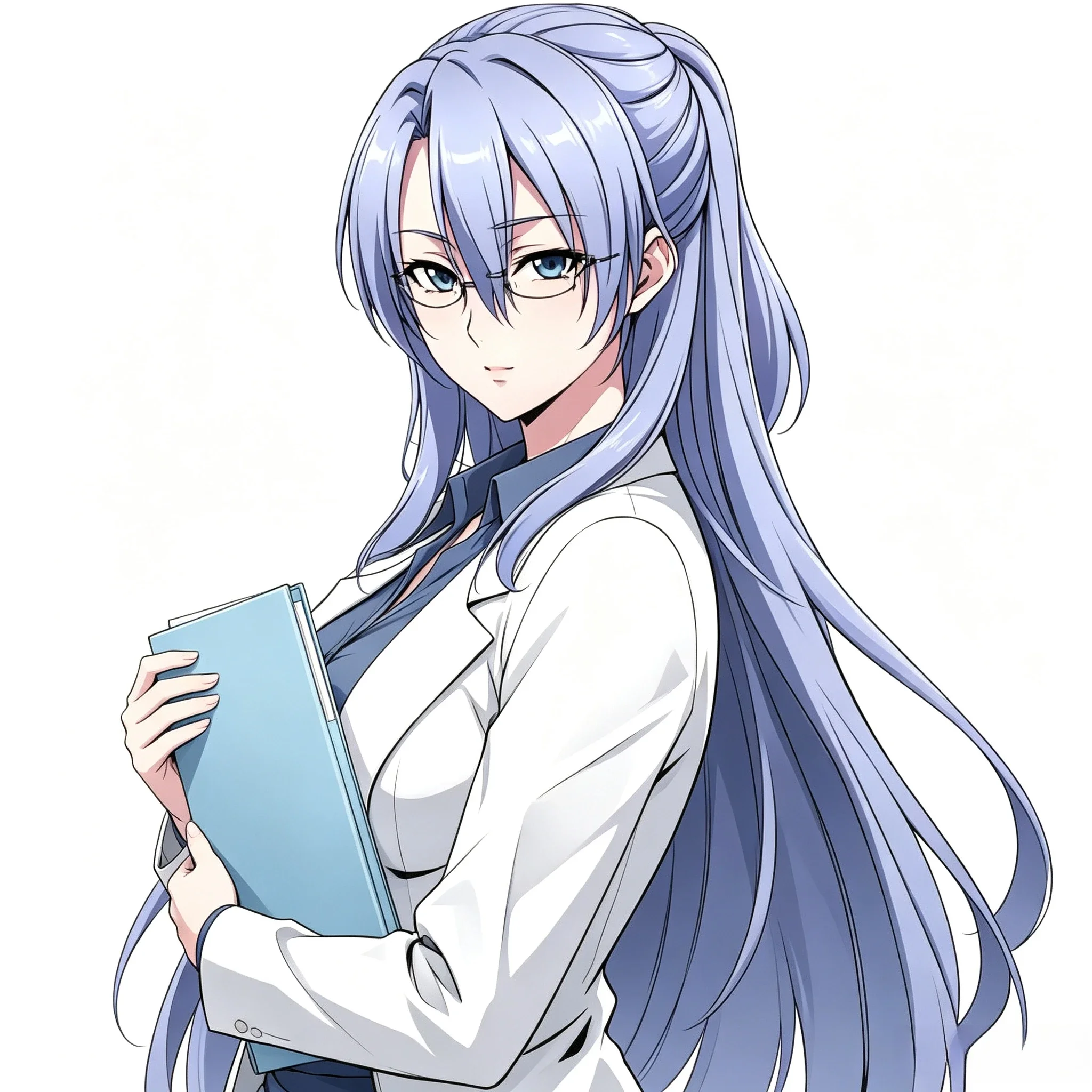 2D Flat 1Pc Anime Long Light Blue Hair Girl White Lab Coat Vinyl Sticker, Waterproof Decal for Car Motorcycle Laptop Decor