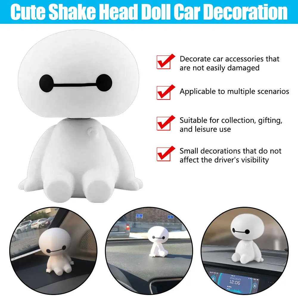 Car ornaments cute shaking his head big white robot doll car ornaments toy accessories