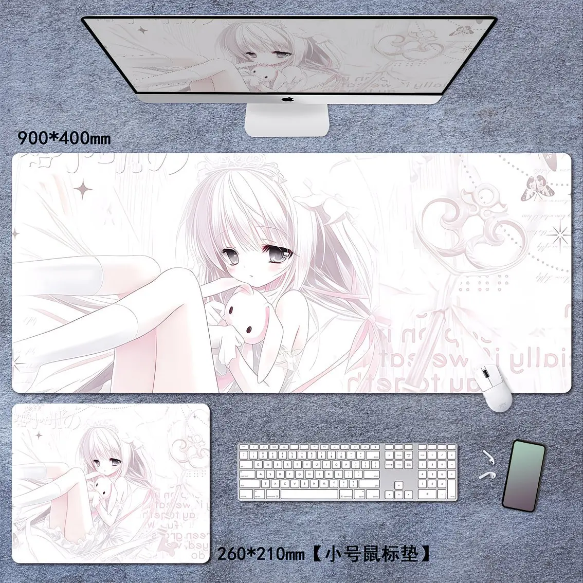 Delicious Anime Girl Cute Large PU Leather Game Mouse Pad Waterproof Non‑Slip Desk Mat Keyboard Mat Gamer Office Computer Home