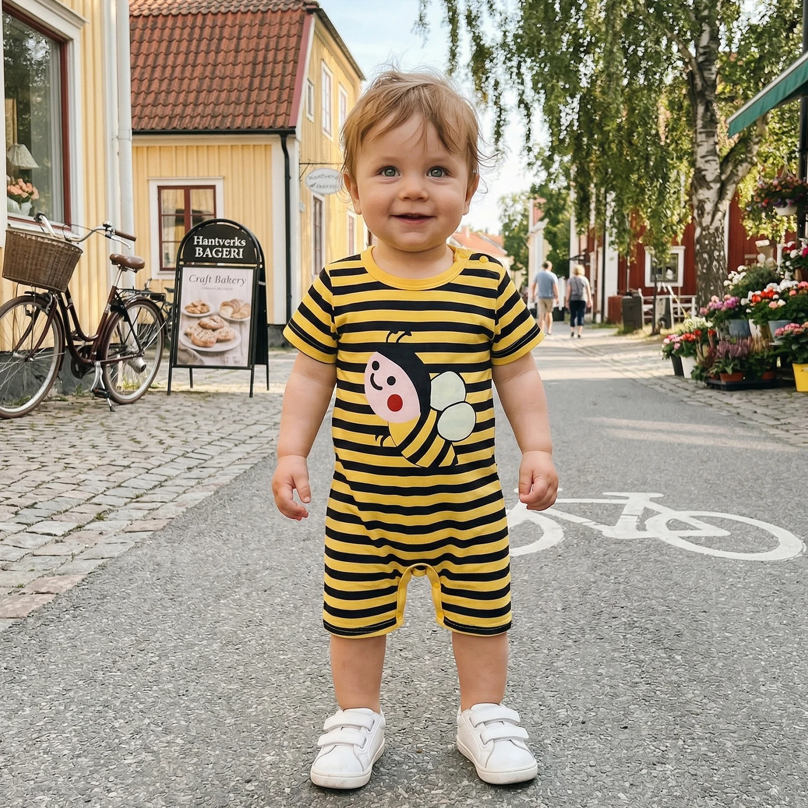 

Cute Infant Baby Summer Striped Romper Bee Printed Short Sleeve Round Neck Jumpsuit Photography Costumes
