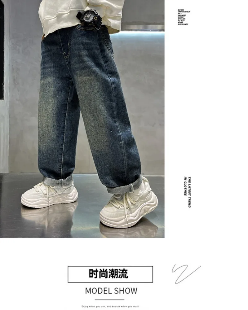 Jeans für Teenager und Jungen, UNITIM, Herbstkollektion, Kinder-Jeans mit Buchstabenmuster und Taschen, lässige Jeans mit elastischem Bund, für Jungen von 2 bis 12 Jahren, gerade geschnittene Hose. – Detail 11