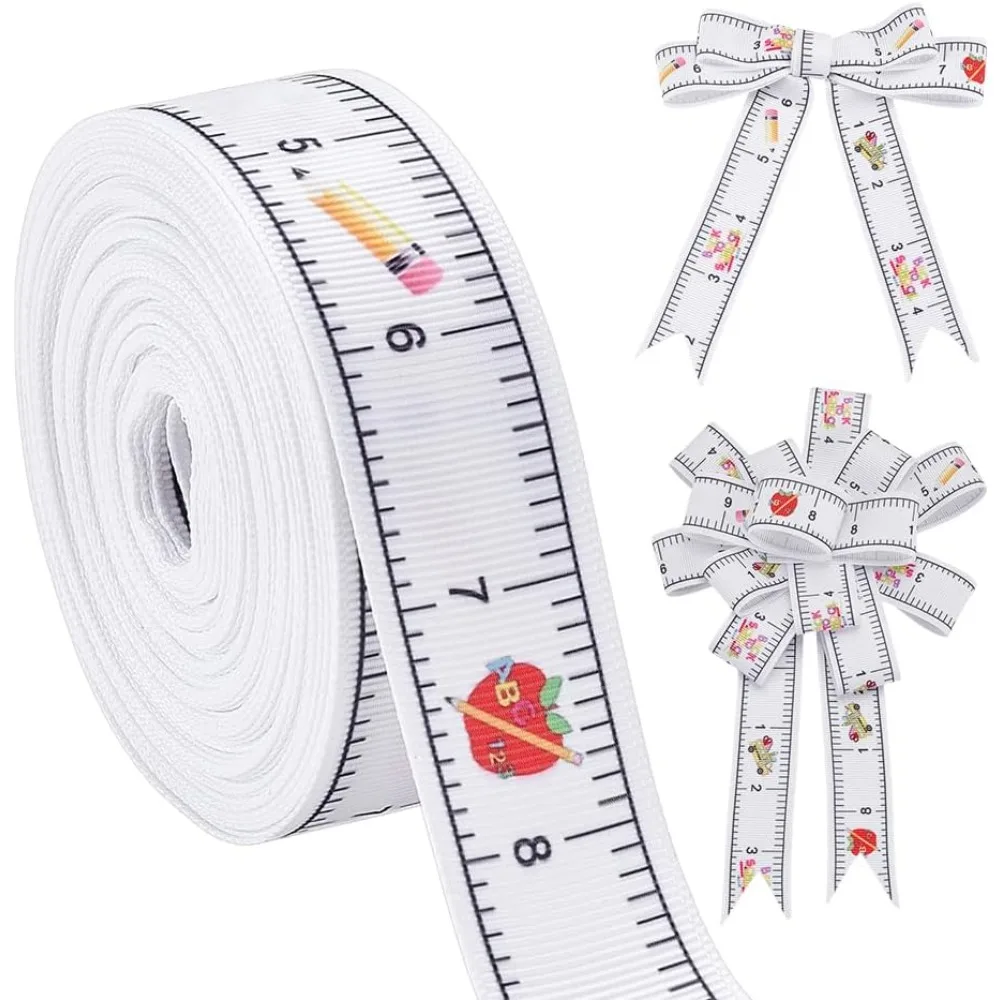 10 Yards Back-to-School-Band, 1 Zoll breites Bastelband mit Lineal, Bleistift und Schulbus-Motiven, Schulbus-Geschenkband, Welcome-Back-Grosgrain-Bänder