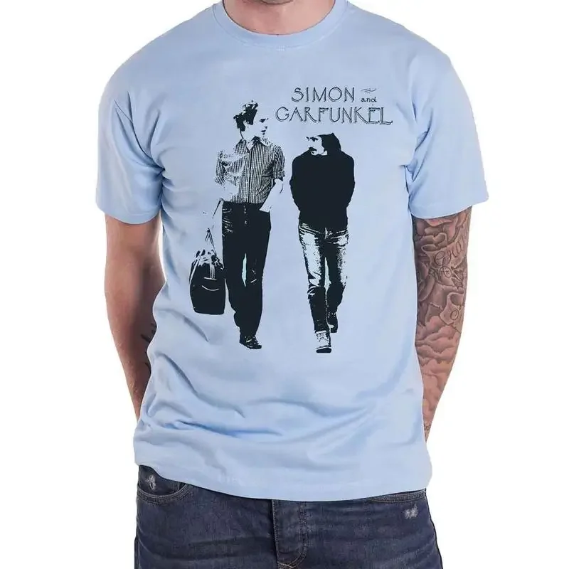 Simon And Garfunkel T Shirt Walking Logo New Official Mens Light Blue