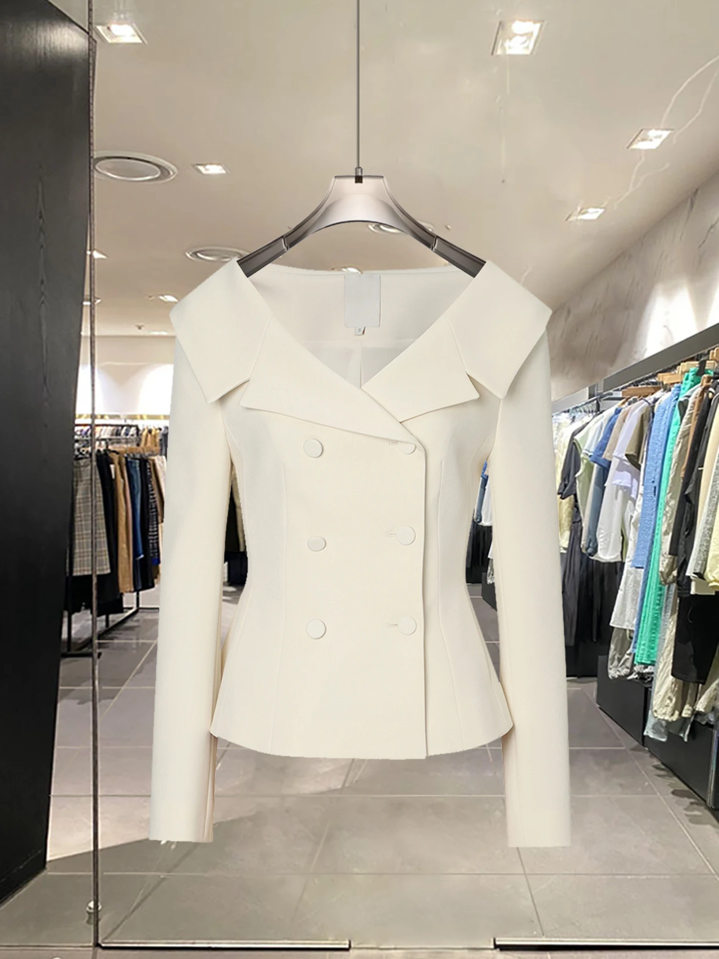 

Faionable Ele White Skirt Suit Set Women's Autumn Wear Warm Long Sve Double Breasted Busin Casual Sle