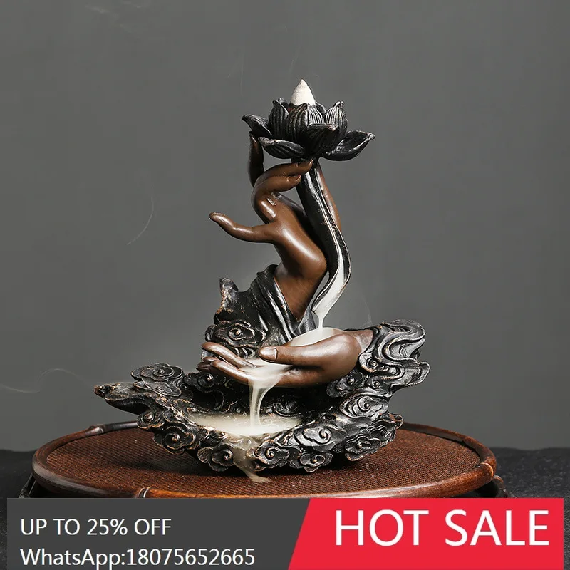 

MJY Backflow Incense Burner Ornament Creative Lotus Zen Buddha Handicraft Decoration