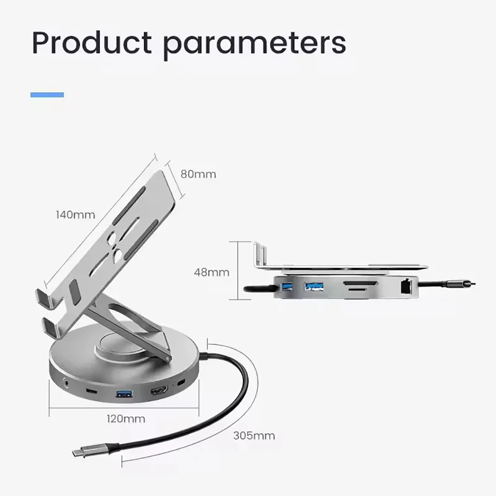 محطات إرساء ذات دعامة دوارة 10 في 1 محاور USB من النوع C إلى HDMI2.0 4K 60 هرتز USB 3.0 5Gbps نقل سريع PD100W لأجهزة الكمبيوتر المحمول