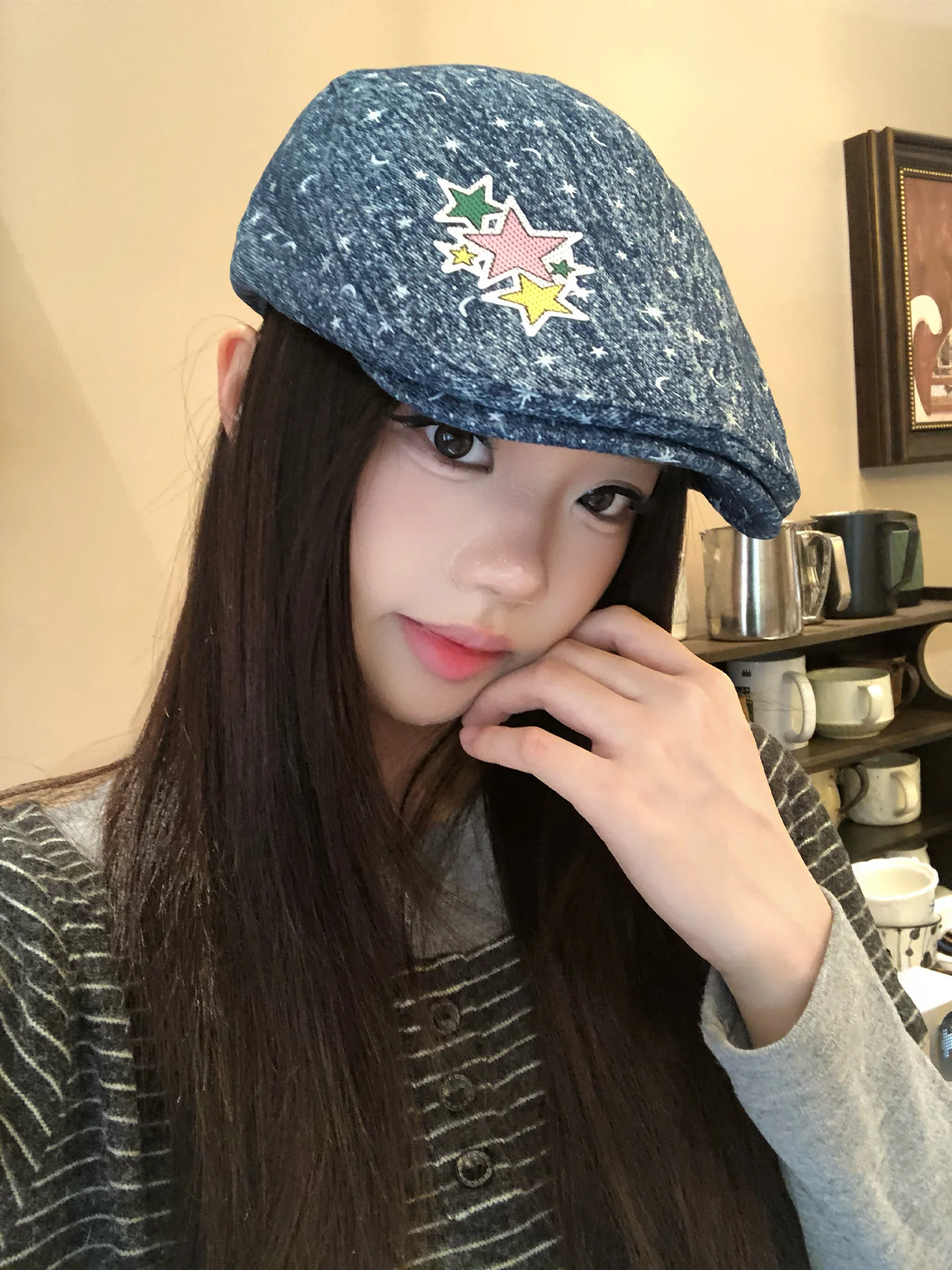 Retro Style Beret Hat Women's Spring Summer Fashionable Small Face Child Newsboy Caps round Top Short Brim Casual Unisex