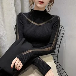 Lucyever Pullover lavorato a maglia Basic Patchwork di pizzo donna maglioni a maniche lunghe solidi coreani donna 2022 nuovi maglioni a fondo primavera