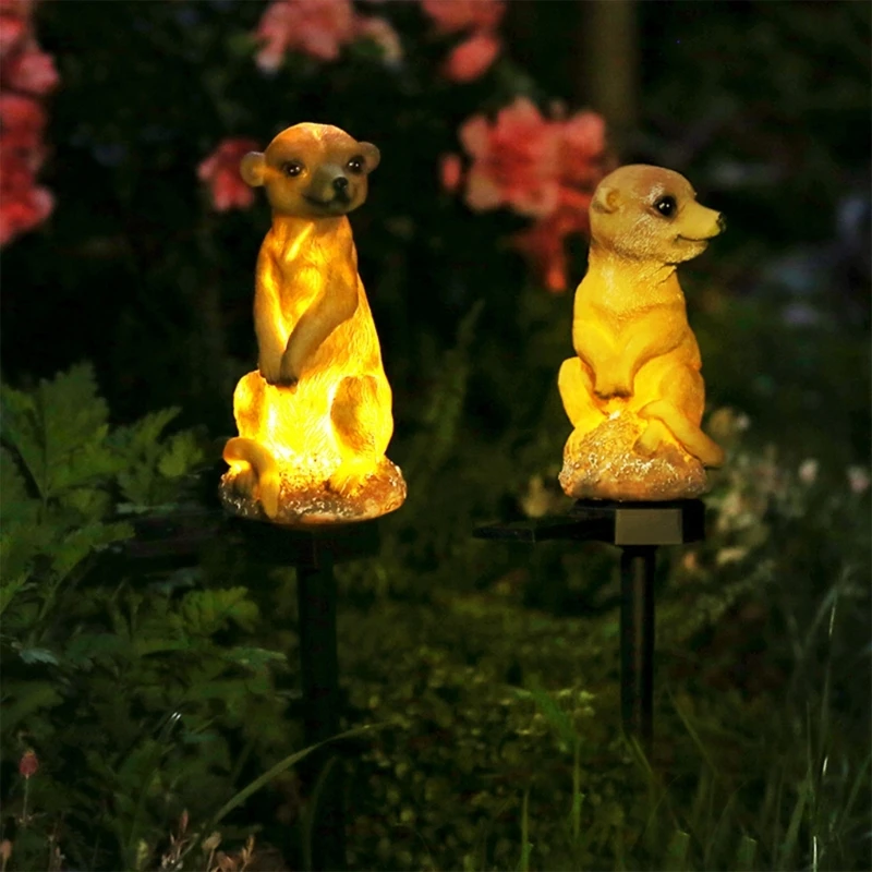 A0KC Gartenlampen Erdmännchen-Gartendekoration, solarbetriebenes Licht, Solar-Erdmännchen-Gartenstatue mit LED-Licht,