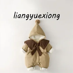 Baby Girls Thick Jumpsuit Winter Cotton Clothes Warm Jacket Cotton Clip New Velvet Cotton Hooded Rompers