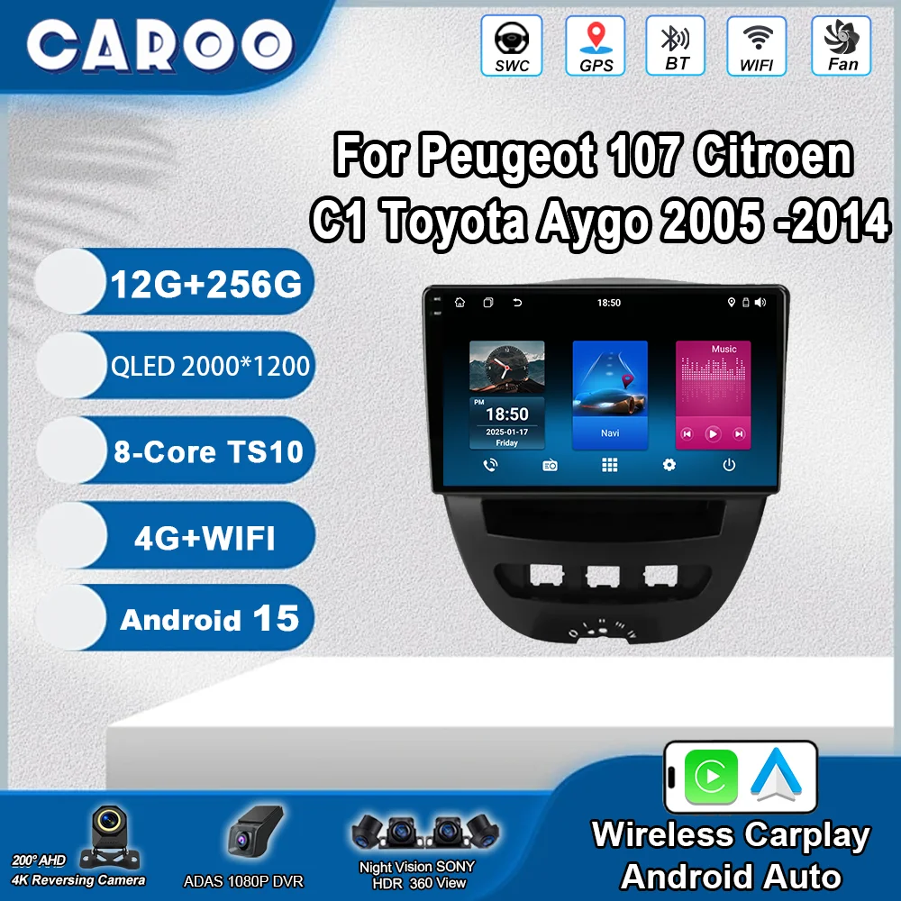 

Android 15 Radio Stereo For Peugeot 107 Citroen C1 Toyota Aygo 2005 -2014 Car Multimedia Video Player GPS Navigation NO 2Din DVD
