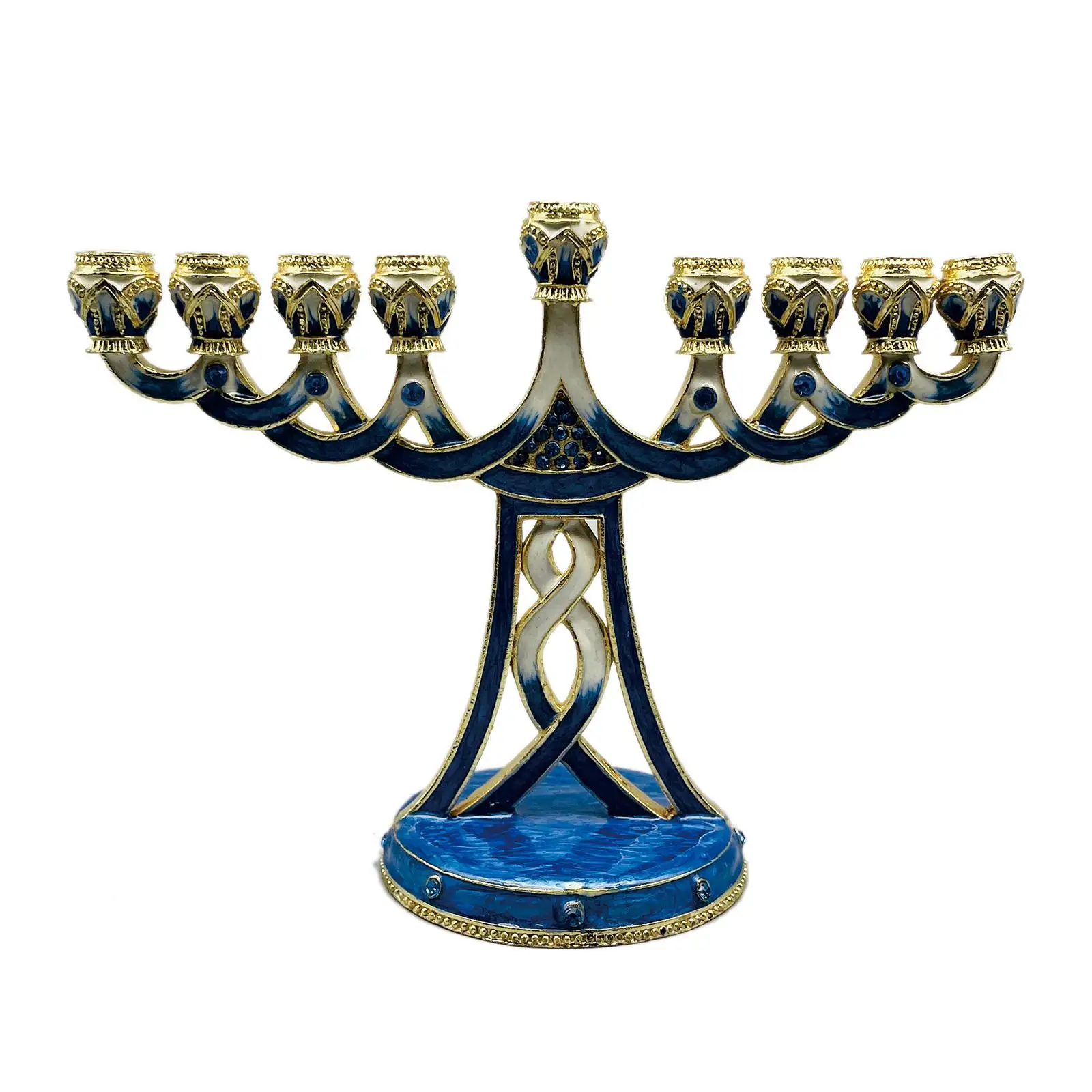 Hanukkah Enamel Menorah Decorative Candelabra Religious Jeweled Candle Holder Candlesticks for Living Room Mantle Home Decor