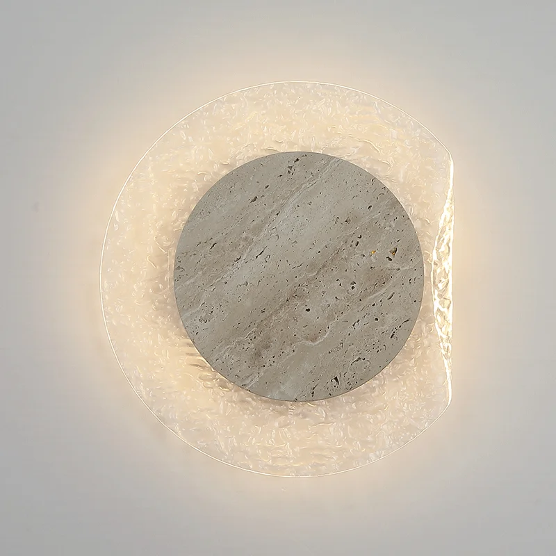 

Vintage Round Shape Natural Stone Art Decoration Wall Lamp Interior Wall Lights Bedroom Decor Led Sconce Cream Home-appliance