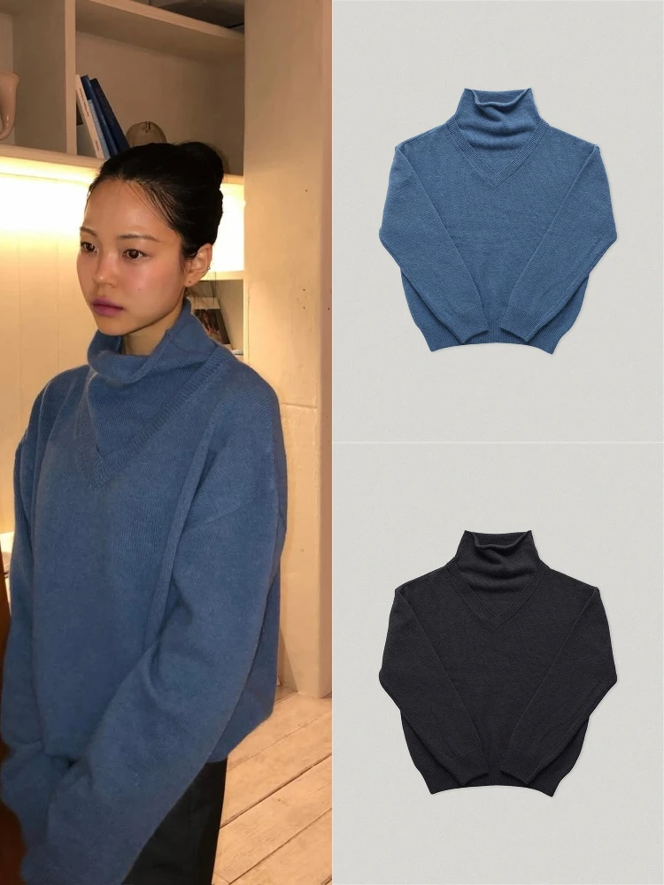 

High Ne Knitted Sweater Women Soft Gentle Loose Fit Fake Two-Piece Sle Comfortable Warmth for Young Girls