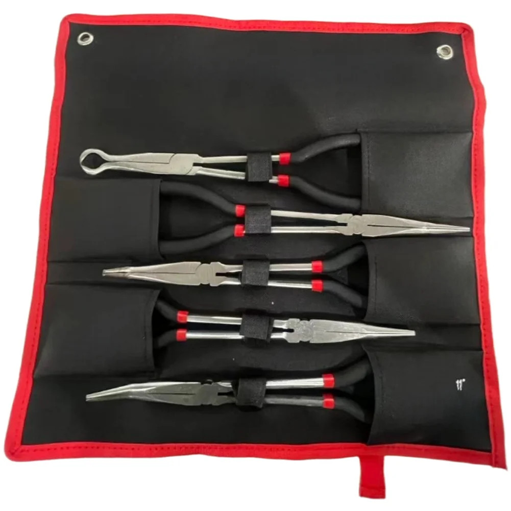 Needle Nose Pliers 5 Piece Set with Extended Reach Capability for Accurate Gripping Cutting and Bending in Compact Areas