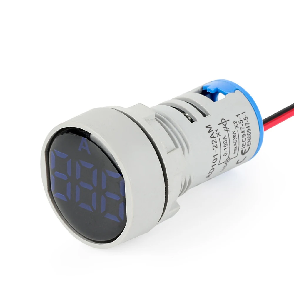 ABILKEEN Mini Industrial Ammeter Dia30mm Round Head LED Light Illuminate 0-100A Measuring Current Digital Display Ammeter