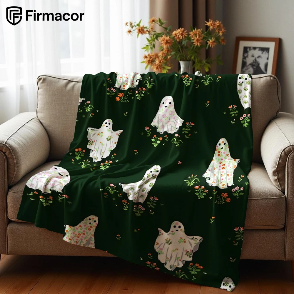 Floral Ghost Cottage Soft Flannel Blanket Breathable Warm Throw for Office Car Sofa Kids Room Birthday Xmas Gift