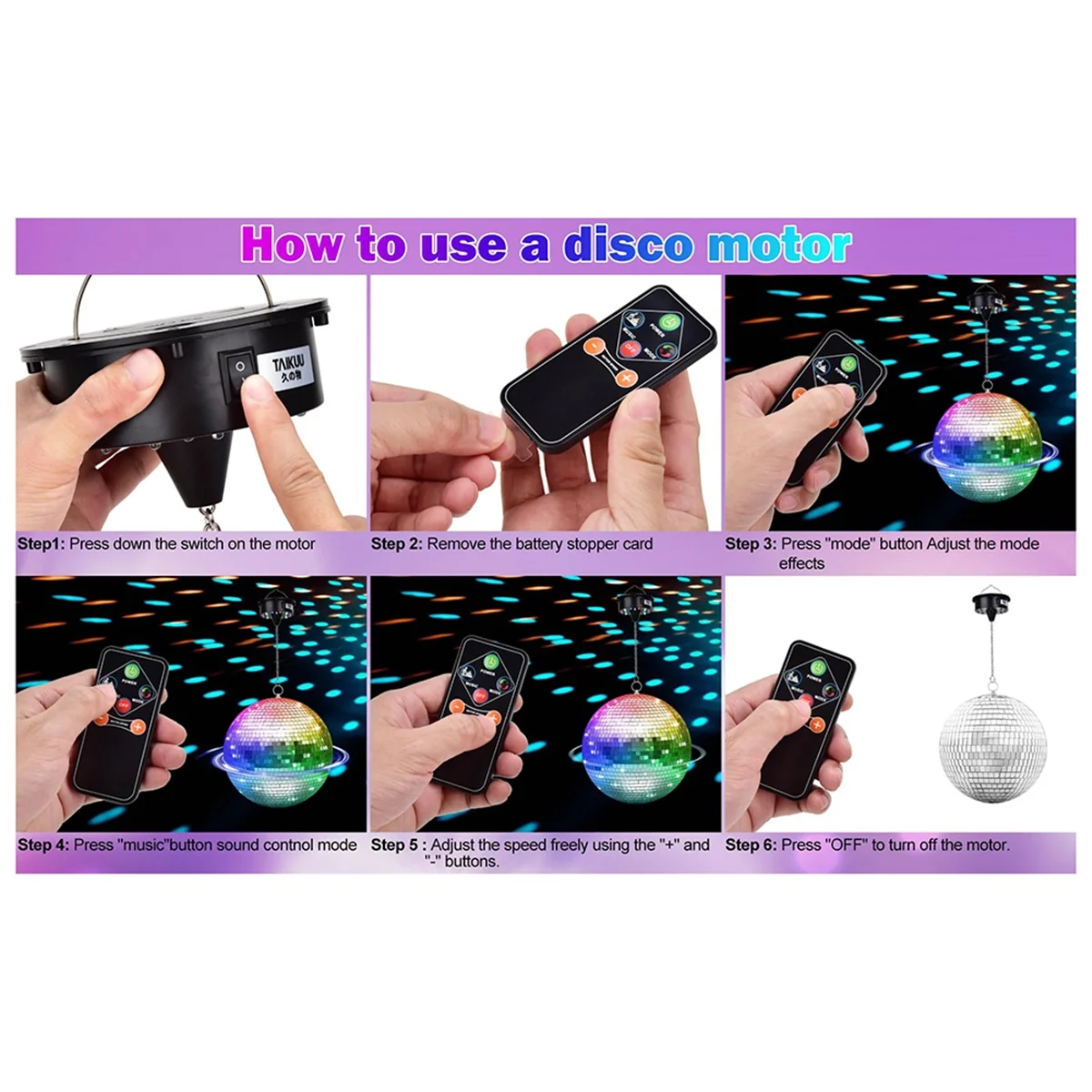 ABZV-Disco Ball Motor Lights with Remote,3-15RPM Adjustable Spinner 18LEDs for 8 10 12 16 20 24 Inch Duty Mirror Ball Motor