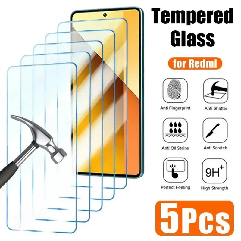

5PCS Tempered Note 14 5G 4G 14S 9 10 11 Pro Protective Glass For Redmi 15 10C 15C 14C 13 12 13C 12C