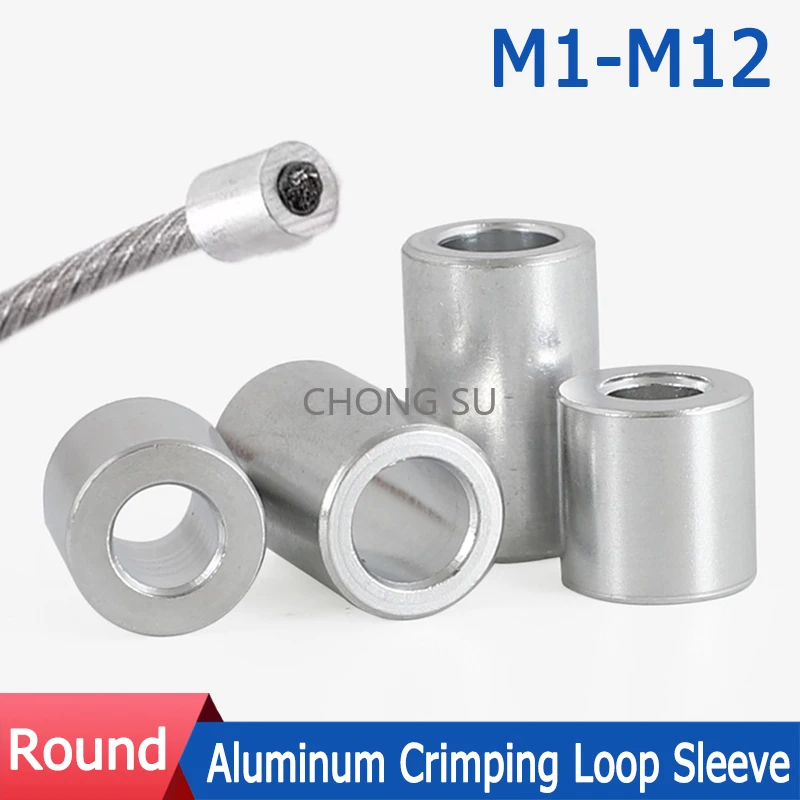 

1-100pcs M1-M12 Aluminum Crimping Loop Sleeve Wire Rope Ferrule Round Single Hole Clamp Diameter 1 1.2 1.5 2 2.5 3 4 5 6 8 10mm