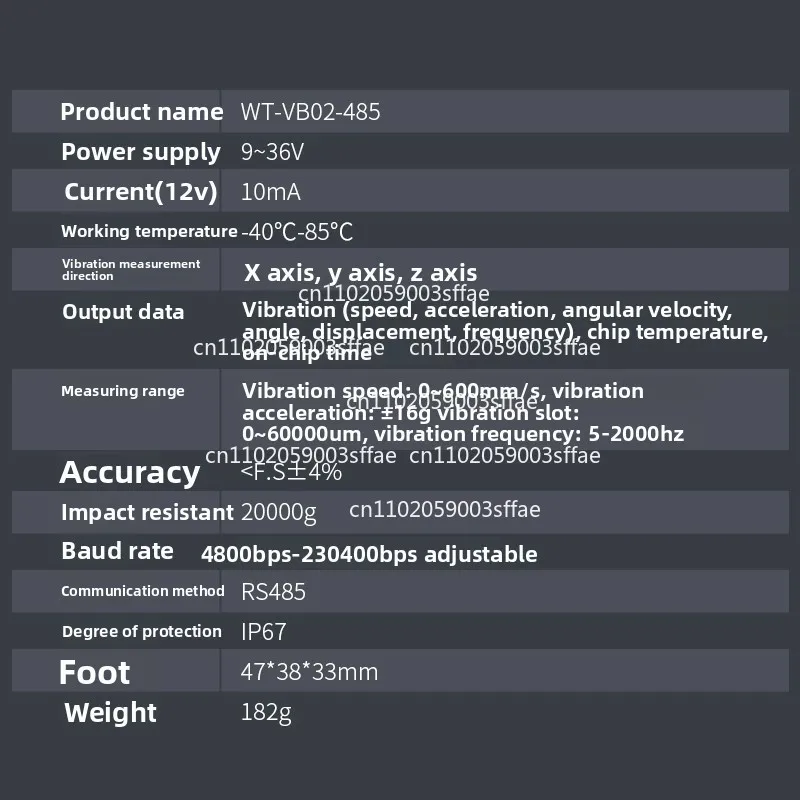 Waterproof Three-axis Displacement Speed Amplitude Frequency Vibration Sensor Motor Water Pump Monitoring