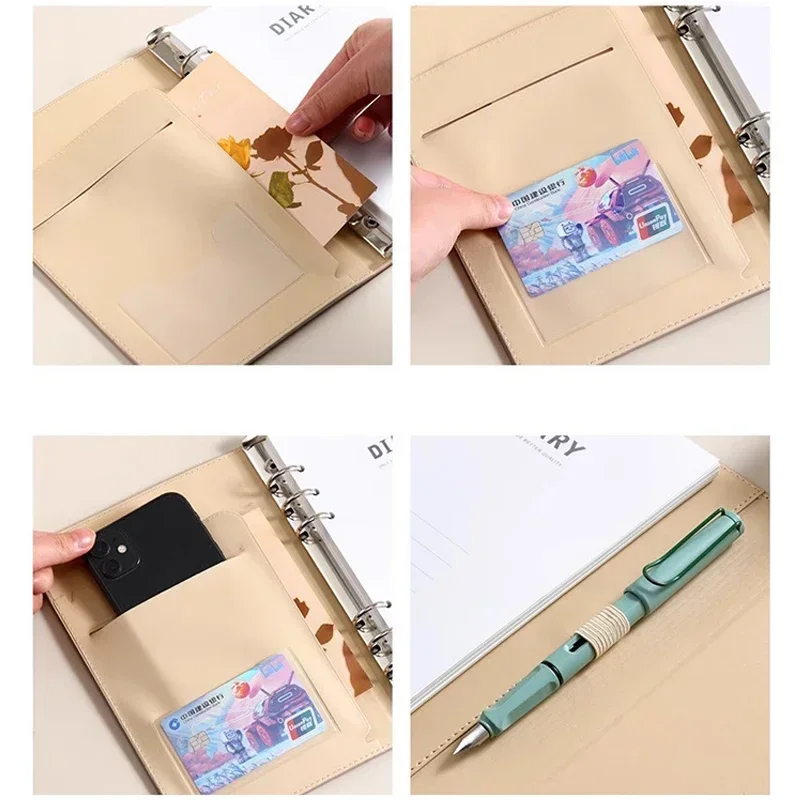 A6 Loose-leaf Binder Line Notebook Pu Leather Cover Budget Binder Saving Bill Organizer Accessories