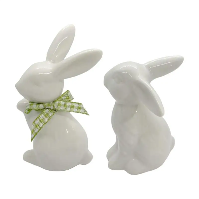 Easter Bunny Ceramics Figurines Porcelain Holiday Rabbit Decoration Sculpture Easter Bunny Sculpture Desk Ornament for Dining