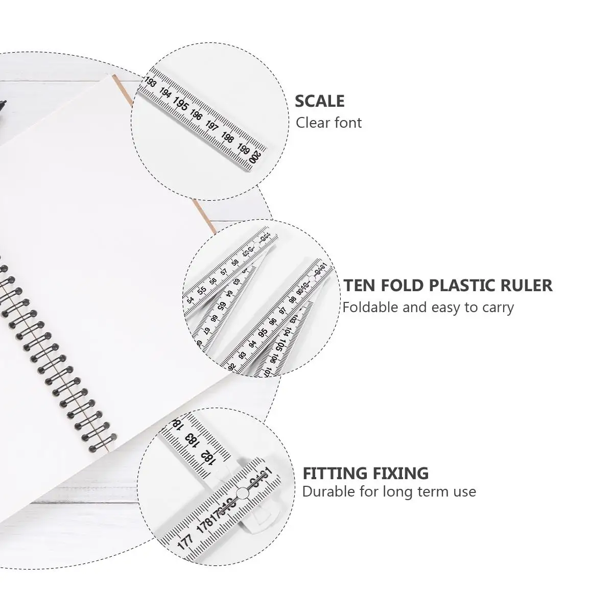 Folding Metric Ruler Plastic Tape Measures Measuring Stick Inches White Foldable