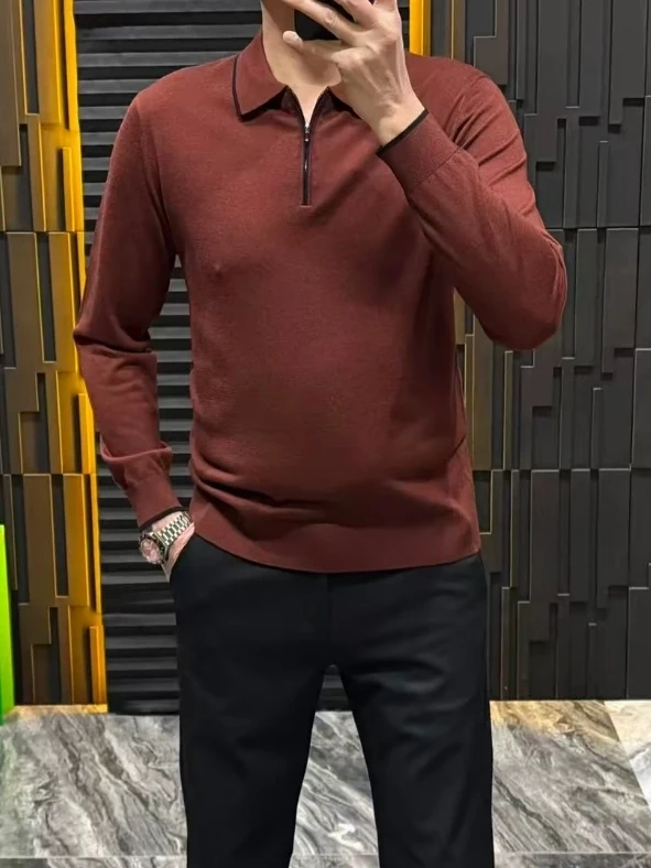 

Мужской вязаный свитер с воротником на молнии до середины груди, модный, повседневный, универсальный, премиум-класса, осенне-зимняя новинка 5535