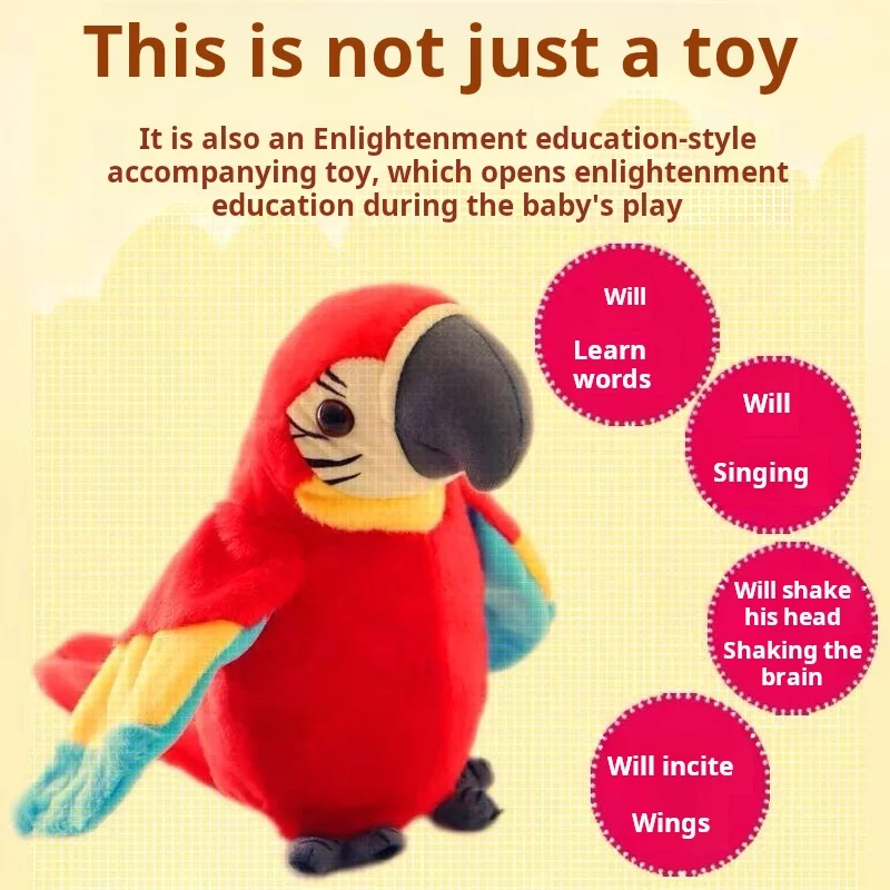 Talking Macaw Parrot ทําซ้ําสิ่งที่คุณพูดตุ๊กตาสัตว์ตุ๊กตาของเล่นอิเล็กทรอนิกส์บันทึก Animated Bird พูด Parrot สัตว์เลี้ยงของเล่นตุ๊กตา