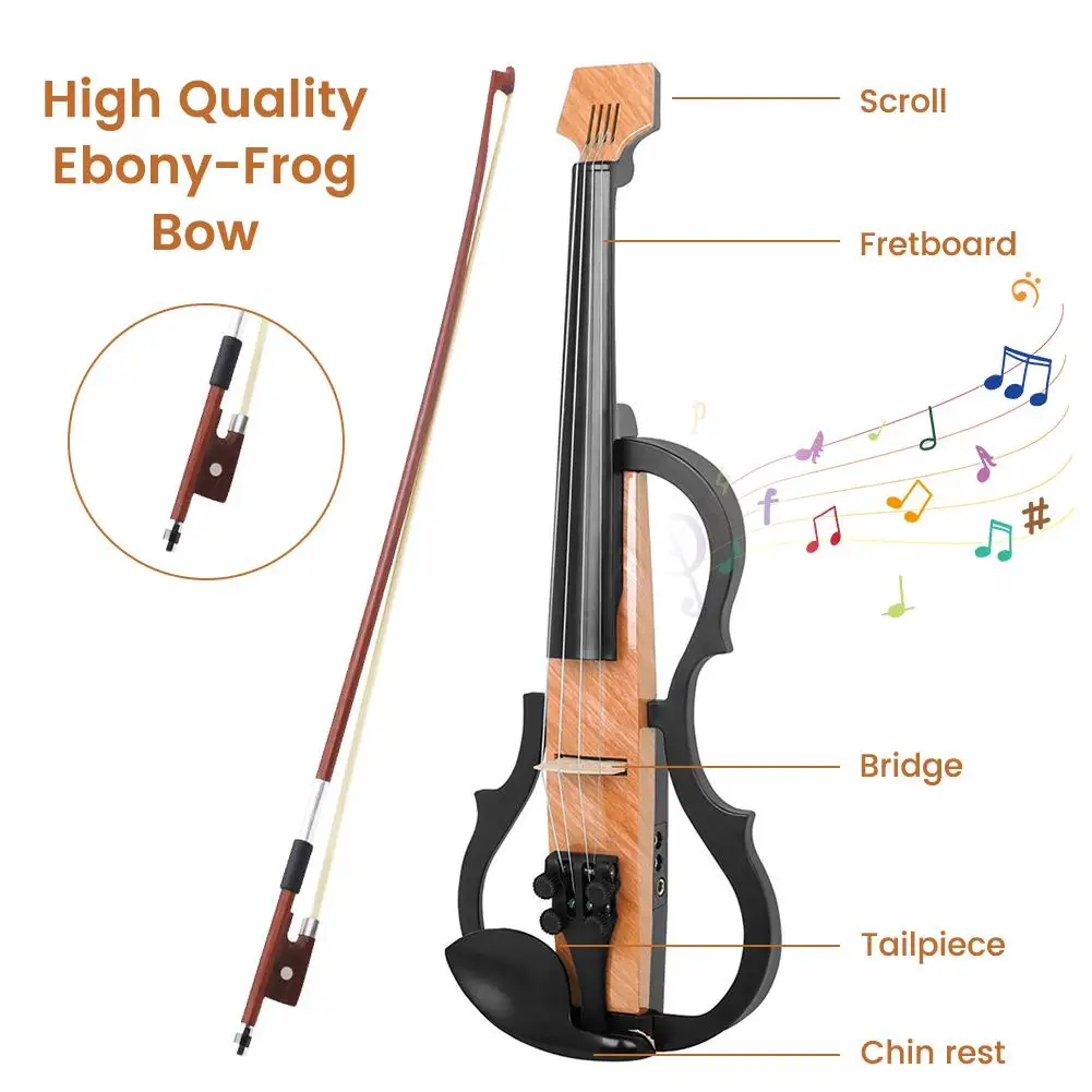 Electric Violin 4/4 Carbon Fiber Silent Smart Technology Advanced Wood Grain Professional Electric Violin Shoulder Headphones